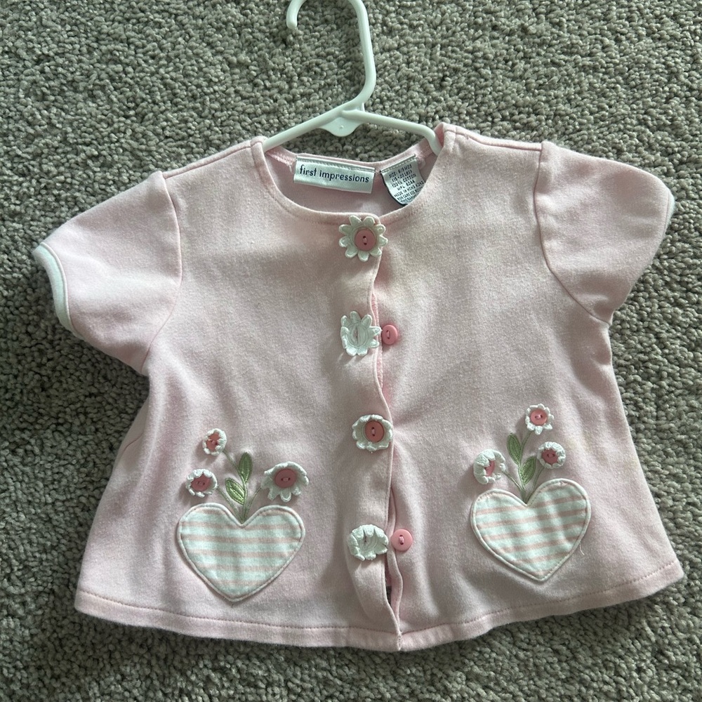 Vintage First Impressions Pink Baby Cardigan with Flower Button